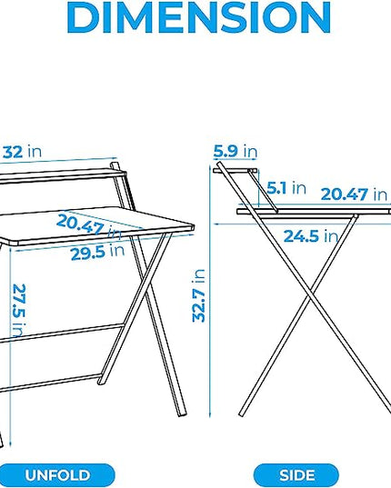 GreenForest Folding Desk No Assembly Required Large Size, 2-Tier Foldable Computer Desk with Shelf for Home Office, Space Saving Portable Laptop Study Foldable Table for Bedroom, Espresso - LeafyLoom