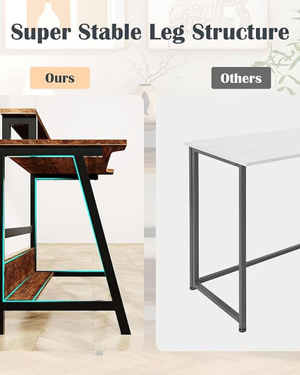 Computer Home Office Desk, 31.5" Desk for Small Spaces with Storage Shelf,Small Computer Desk with Monitor and Bookshelf, Modern Simple Style Laptop Desk - LeafyLoom