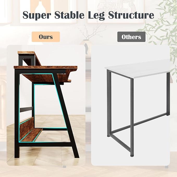 Computer Home Office Desk, 31.5" Desk for Small Spaces with Storage Shelf,Small Computer Desk with Monitor and Bookshelf, Modern Simple Style Laptop Desk - LeafyLoom