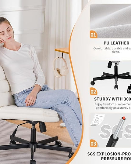 COMHOMA Criss Cross Chair with Wheels, Armless Wide Cross Legged Office Chair Mid Back, Modern Home Office Desk Chair Swivel Adjustable Vanity Computer Chair, Beige - LeafyLoom