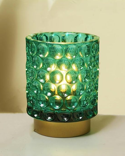 Battery Operated Table Lamp with Timer, 4.7" Tall Round Small Lamps, Cordless Crystal Night Light,Battery Powered Bedside Lamp, for Corner/Living Room/Bedroom/Tabletop, Green - LeafyLoom