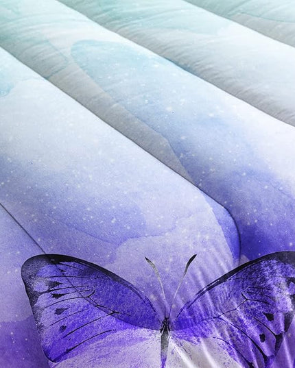 Butterfly Comforter Twin Size,Watercolor Butterfly Kids Comforter Set,3Pcs Bedding Set Printed Comforter with 2 Pillowcases,Down Alternative,Soft and Lightweight,for All Seasons - LeafyLoom