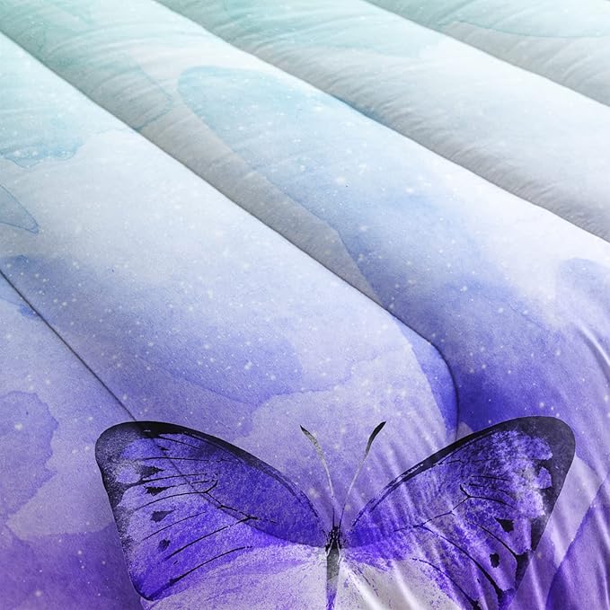 Butterfly Comforter Twin Size,Watercolor Butterfly Kids Comforter Set,3Pcs Bedding Set Printed Comforter with 2 Pillowcases,Down Alternative,Soft and Lightweight,for All Seasons - LeafyLoom