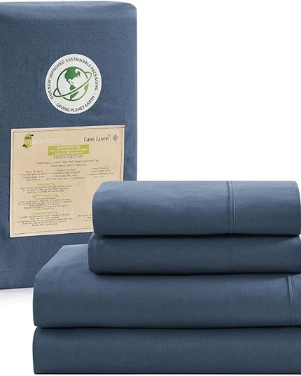 LANE LINEN 100% Organic Cotton Twin XL Sheets Set 3-Piece Pure Percale Extra Long Soft Bedding Breathable Fits Mattress Upto 15" Deep - Navy - LeafyLoom