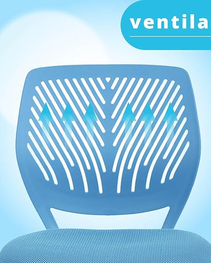 FurnitureR Writing Task Chair 360 Swivel,Low Mid PP Mesh Back Fabric Seat, Height Adjustable, Rolling Castor,W15.7”xD15.2”x H29.5-34.2",Blue - LeafyLoom