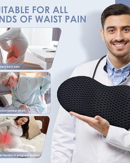 Lumbar Support Pillow Ergonomic Memory Foam Lumbar Pillow, Relieve Back Pain, CMFY Breathable & Detachable & Washable, Neo Cushion Lower Back Pillow for Office Chairs, Car Seats (Black) - LeafyLoom