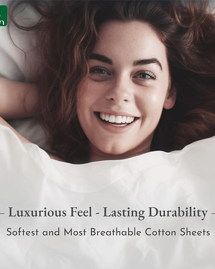 California Design Den King Size Sheets Set 400 Thread Count, 100% Cotton Sateen Sheet Set Beige - Soft, Breathable & Cooling, 4-Pc Deep Pocket Bed Sheets - Beige - LeafyLoom