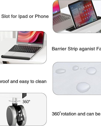 SDHYL 31.5 inches Movable Laptop Desk with Mouse Board Adjustable Height and Angle Anti-Slip Workstation Home Office Desk with Tablet Slot Portable Student Desk, White - LeafyLoom