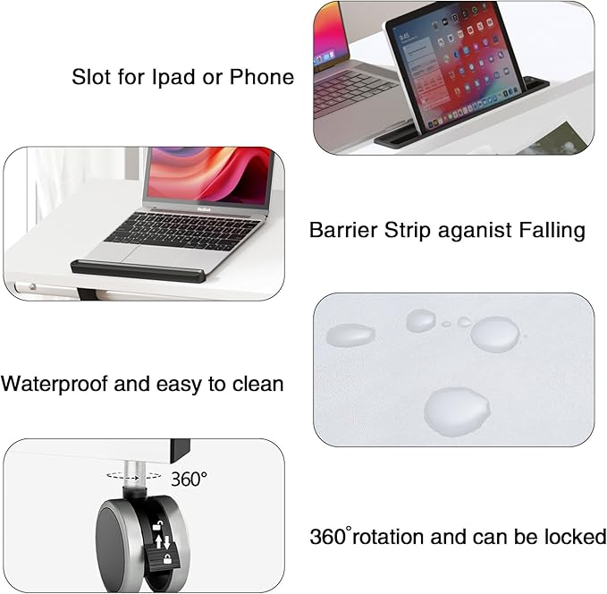 SDHYL 31.5 inches Movable Laptop Desk with Mouse Board Adjustable Height and Angle Anti-Slip Workstation Home Office Desk with Tablet Slot Portable Student Desk, White - LeafyLoom