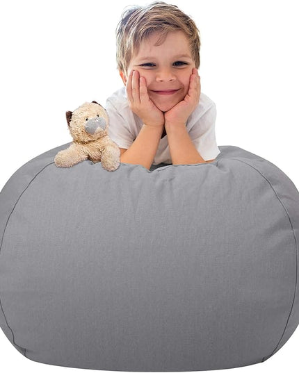 Aubliss Stuffed Animal Storage Bean Bag Chair Cover (No Beans)，Stuff and Sit Storage Bean Bag for Kids Toy Storage，Medium 32"-Canvas Solid Grey - LeafyLoom
