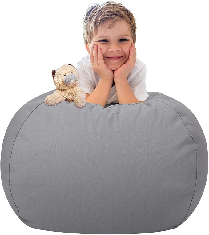 Aubliss Stuffed Animal Storage Bean Bag Chair Cover (No Beans)，Stuff and Sit Storage Bean Bag for Kids Toy Storage，Medium 32"-Canvas Solid Grey - LeafyLoom