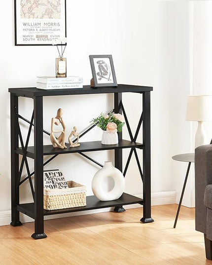 HOMBAZAAR Bookshelf, 3-Tier Industrial Bookshelf, Etagere Bookcases and Bookshelves, Small Bookshelf Storage Organizer, Freestanding Bookshelf for Living Room, Bedroom and Home Office,Black - LeafyLoom