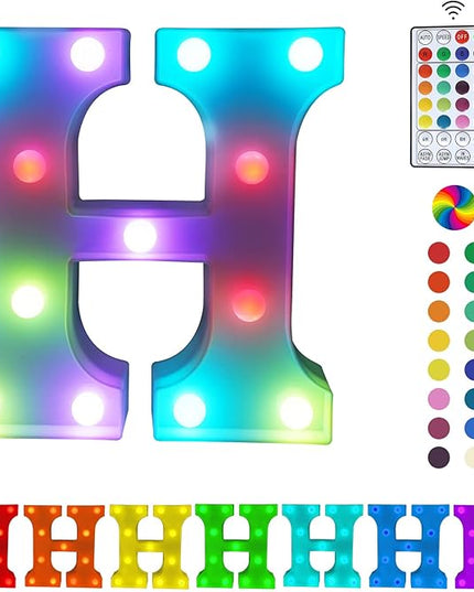 Colorful Letter LED Lights, 16 Colors Changing LED Marquee Letter Lights, Dimmable Night Lights for Wedding, Birthday, Holiday, Party, Bar, Christmas Decoration,Dorm Room Decor Multicolor H - LeafyLoom