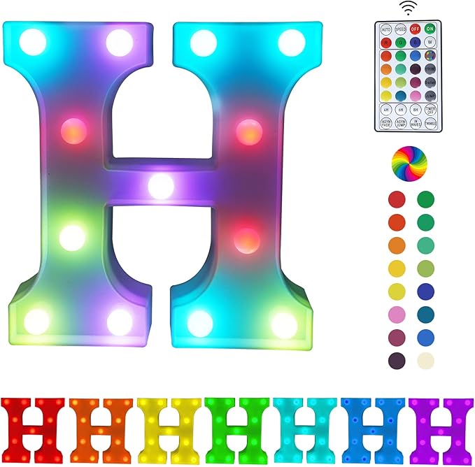 Colorful Letter LED Lights, 16 Colors Changing LED Marquee Letter Lights, Dimmable Night Lights for Wedding, Birthday, Holiday, Party, Bar, Christmas Decoration,Dorm Room Decor Multicolor H - LeafyLoom