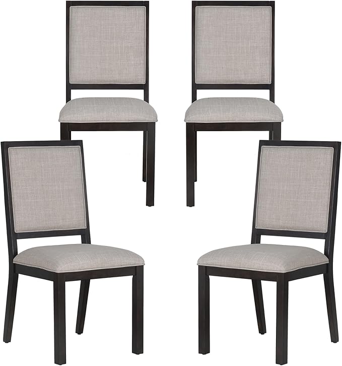 COLAMY Wood Dining Chairs Set of 4, Mid Century Modern Upholstered Kitchen Chairs,19 Inch Fabric Dining Chair with Back for Kitchen Dining Room,Brown - LeafyLoom