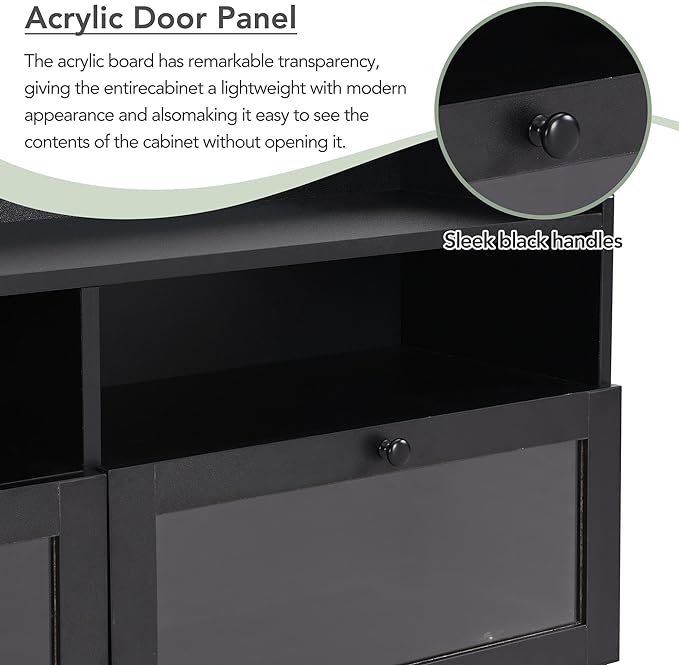 Merax Sleek & Modern Design TV Stand with Acrylic Board Door and Black Handles, Chic Elegant Media Console for Television Up to 65", Ample Storage Space Cabinet, 63.0 inch Length - LeafyLoom