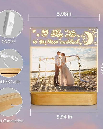 Attivolife Light up Picture Frame, Love You to the Moon and Back Night Light, Warm Color LED Lamp Decor, Romantic Birthday Christmas Thanksgiving Gifts for Lover Wife Husband Family 4x6 Inch - LeafyLoom