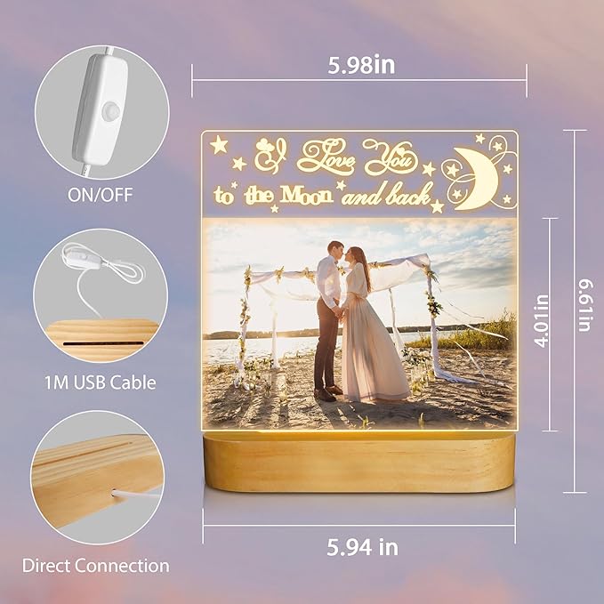 Attivolife Light up Picture Frame, Love You to the Moon and Back Night Light, Warm Color LED Lamp Decor, Romantic Birthday Christmas Thanksgiving Gifts for Lover Wife Husband Family 4x6 Inch - LeafyLoom