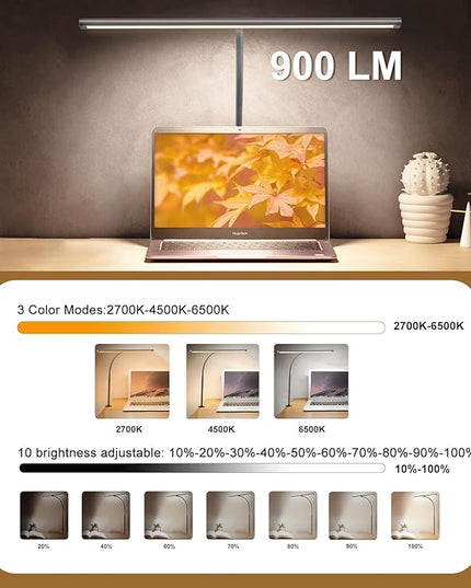 LED Desk Lamp for Home Office, Eye-Caring Computer Desk Light Bar with Adjustable Gooseneck, 12W Desk Lamp with Clamp, Remote Control, 30 Lighting Modes, Ideal for Reading, Studying - LeafyLoom