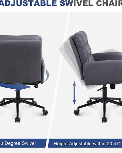Adjustable Home Office Chair, Modern Mid Back Computer Desk Chair with Wheels, Ergonomic Upholstered Swivel Chair, Grey - LeafyLoom