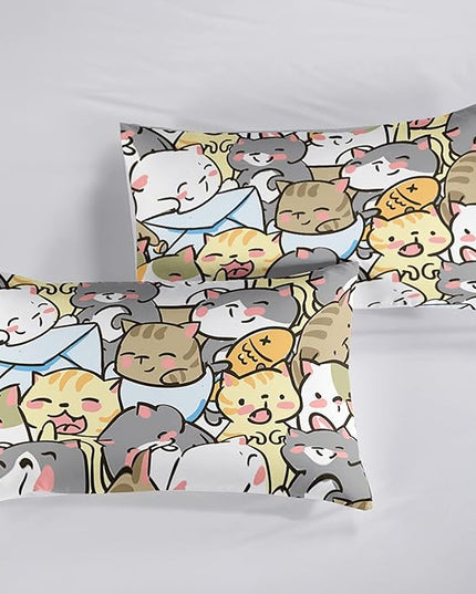 Kawaii Cat Comforter King Size,Cute Cat Comforter Set for Kids Teens Girls,3Pcs Bedding Set Printed Comforter with 2 Pillowcases,Down Alternative,Soft and Lightweight，King Size - LeafyLoom
