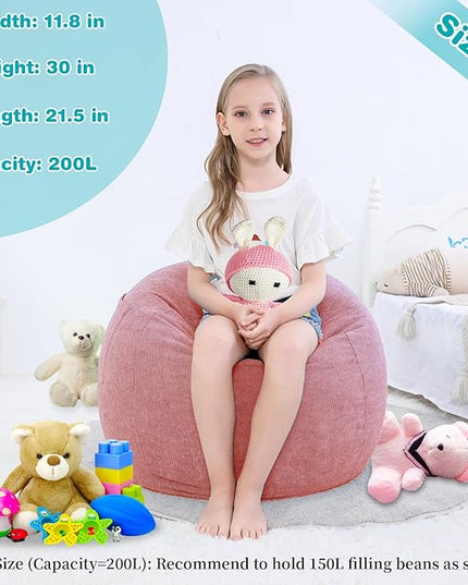 Stuffed Animal Storage Bean Bag Chair Cover (No Filler) for Kids and Adults.Soft Premium Corduroy Stuffable Beanbag for Organizing Children Plush Toys or Memory Foam Small 100L (Pink) - LeafyLoom