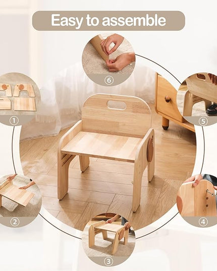 ibwaae Natural Solid Wooden Kids Chair Height-adjustable Wooden Chair for Toddlers Montessori Furniture Birthday Gift for Children - LeafyLoom