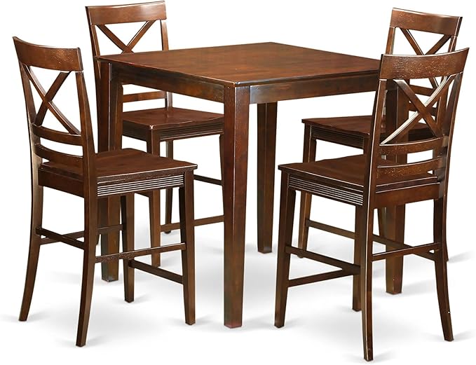 East West Furniture VNQU5-MAH-W Vernon 5 Piece Counter Height Pub Set Includes a Square Dining Room Table and 4 Kitchen Chairs, 36x36 Inch, Mahogany - LeafyLoom