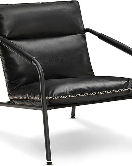 VASAGLE EKHO Collection - Accent Chair, Metal Framed Armchair, Synthetic Leather with Stitching, Mid-Century Modern, Sling Chair for Living, Bedroom, Reading Room, Lounge, Ink Black ULAC014B01 - LeafyLoom