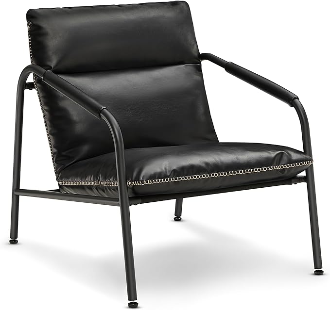 VASAGLE EKHO Collection - Accent Chair, Metal Framed Armchair, Synthetic Leather with Stitching, Mid-Century Modern, Sling Chair for Living, Bedroom, Reading Room, Lounge, Ink Black ULAC014B01 - LeafyLoom