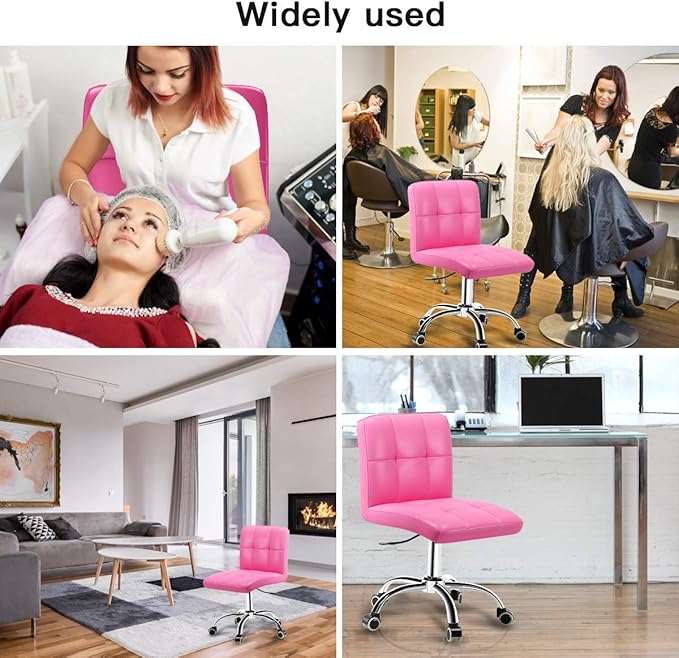 360° Office Desk Chair,PU Adjustable Rolling Task Chair with Backrest for Barber,Office,Home, Computer,360° Swivel,Armless (pink) - LeafyLoom