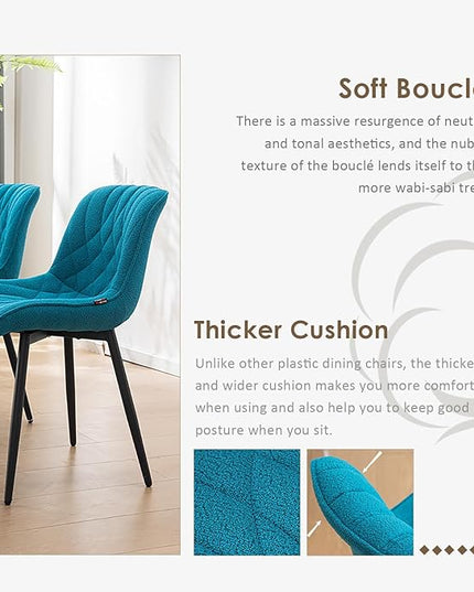 YOUNUOKE Comfortable Dining Chairs Set of 2, Mid-Century Modern Kitchen Dining Room Chairs, Upholstered Backrest Boucle Dining Chair with Black Metal, Teal - LeafyLoom