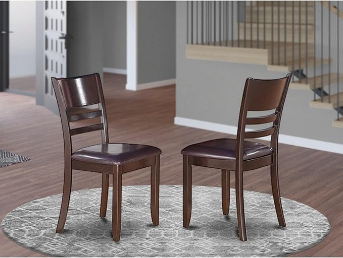 East West Furniture Lynfield Dining Room Faux Leather Upholstered Wooden Chairs, Set of 2, Cappuccino - LeafyLoom