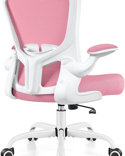 Ergonomic Office Chair, Lumbar Support Desk Chair with Flip-up Armrest and Breathable Mesh, Height Adjustable Swivel Office Chair Pink - LeafyLoom