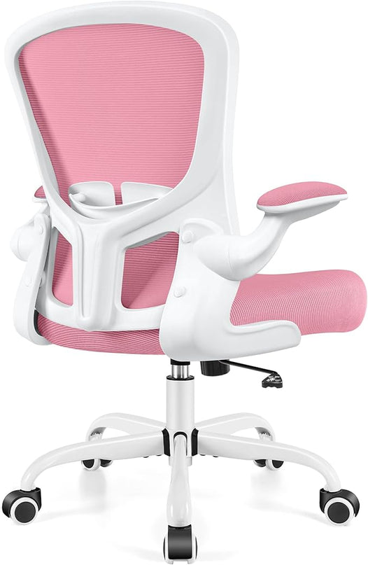 Ergonomic Office Chair, Lumbar Support Desk Chair with Flip-up Armrest and Breathable Mesh, Height Adjustable Swivel Office Chair Pink - LeafyLoom