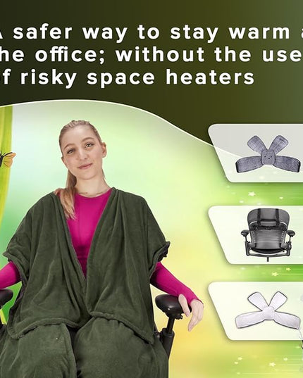 The Original Office Chair Blanket by SnuggleBack; Cozy Comfy Office Desk Chair Wrap Attaches for Convenient Heat and Hands-Free. Stay Warm In The Winter or Summer. Sherpa Fur Lining - LeafyLoom