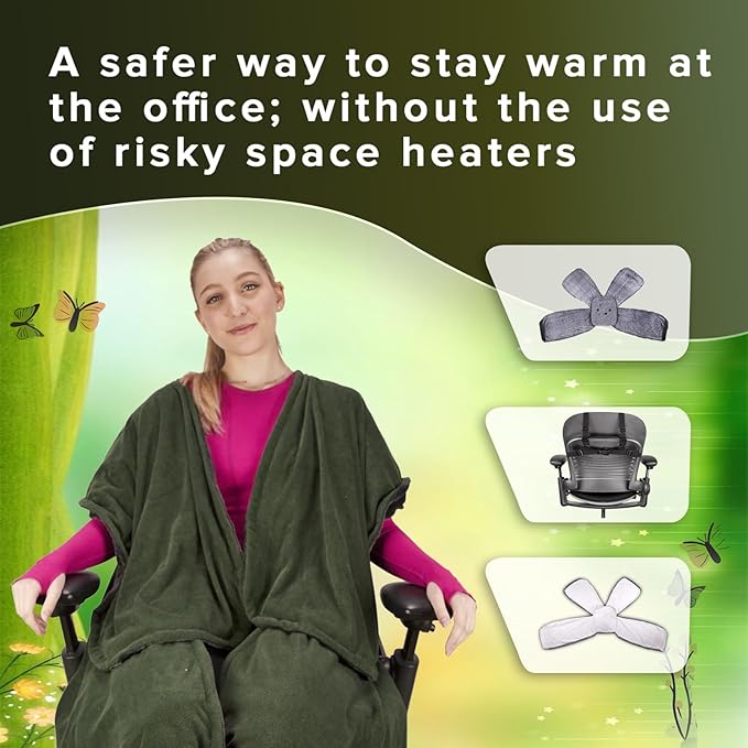 The Original Office Chair Blanket by SnuggleBack; Cozy Comfy Office Desk Chair Wrap Attaches for Convenient Heat and Hands-Free. Stay Warm In The Winter or Summer. Sherpa Fur Lining - LeafyLoom