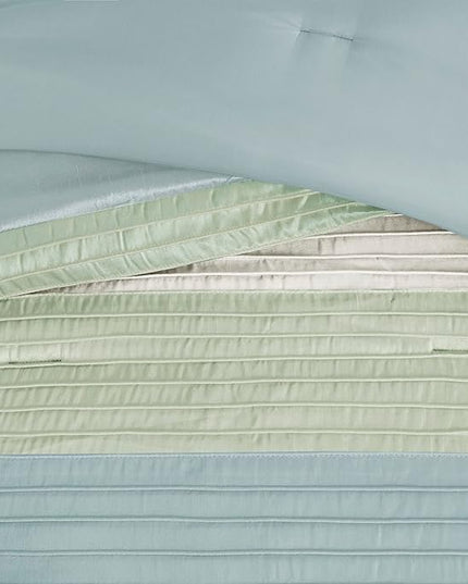 Madison Park Amherst Faux Silk Comforter Set-Casual Contemporary Design All Season Down Alternative Bedding, Matching Shams, Bedskirt, Decorative Pillows, Queen(90"x90"), Green, 7 Piece (MP10-846) - LeafyLoom