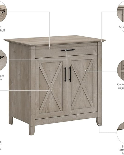 Bush Business Furniture Key West Secretary Desk with Keyboard Tray and Storage Cabinet, 30W x 20D, Washed Gray - LeafyLoom
