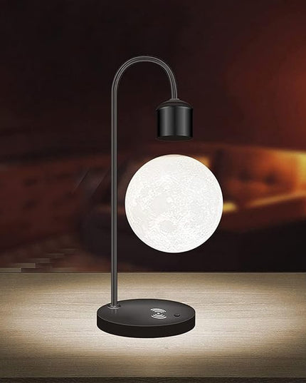 Unique Modern Levitating Moon Lamp with Built-in Qi Wireless Charger, Simplistic and Innovative Design, Warm Decorative LED Light for Home and Office (Black) - LeafyLoom