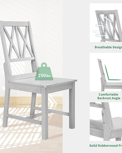 Rustic Round Trestle, Extending w/4 Cross Back Chairs, Easy Assembly, Room, Kitchen, Small Place, 5 Piece Dining Table Set, Gray 11 - LeafyLoom