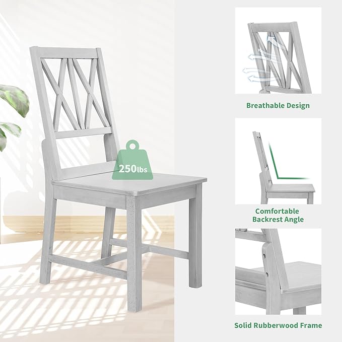 Rustic Round Trestle, Extending w/4 Cross Back Chairs, Easy Assembly, Room, Kitchen, Small Place, 5 Piece Dining Table Set, Gray 11 - LeafyLoom