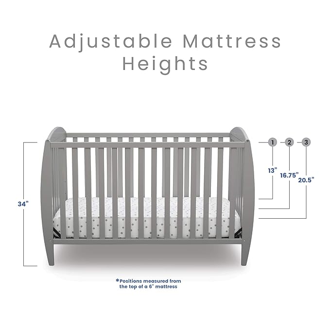 Delta Children Taylor 4-in-1 Convertible Baby Crib, Easy to Assemble, Sustainable New Zealand Wood, Grey - LeafyLoom
