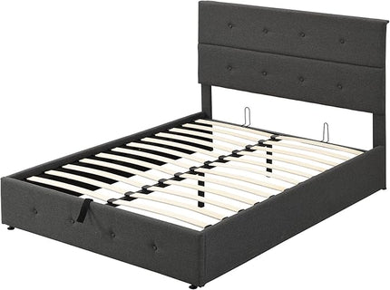 Full Size Upholstered Platform Bed with Underneath Storage, Modern Linen Platform Bedframe with Headboard and Wooden Slat Support,for Kids Adults Living Room Guest Room,Bedroom - LeafyLoom