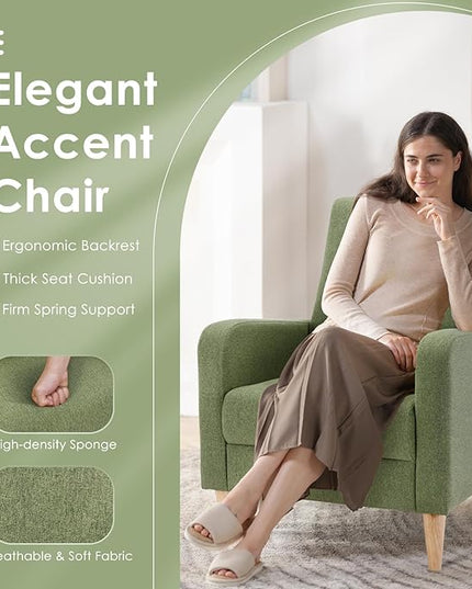 COLAMY Modern Accent Living Room Chairs Set of 2, Upholstered Fabric Armchair Reading Side Chair, Single Sofa with Back Pillow and Wood Legs, Green - LeafyLoom