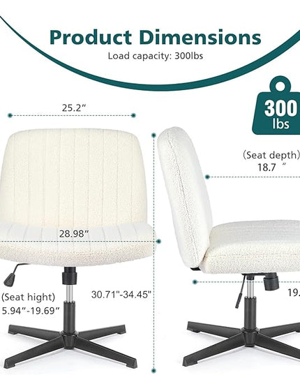 OLIXIS Cross Legged Armless Wide Adjustable Swivel Padded Home Office Desk Chair, Off White - LeafyLoom