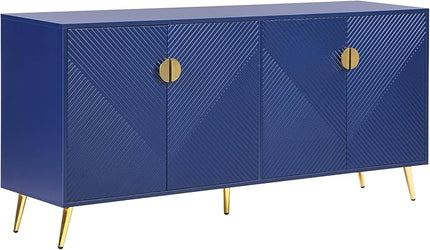 Merax Modern TV Stand with Storage Cabinets for Televisions up to 60+ Inch, Entertainment Center Console Table Media Furniture for Living Room, Bedroom, Solid Metal Feet, 63" Long, Navy Blue - LeafyLoom
