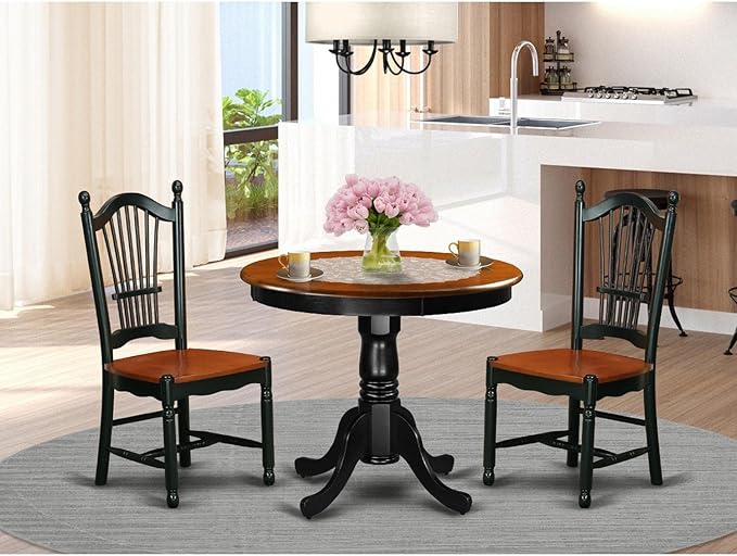 East West Furniture ANDO3-BCH-W Antique 3 Piece Room Set Contains a Round Wooden Table with Pedestal and 2 Kitchen Dining Chairs, 36x36 Inch - LeafyLoom