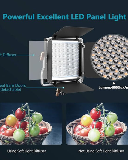 Neewer 2 Packs Advanced 2.4G 480 LED Video Light Photography Lighting Kit with Bag, Dimmable Bi-Color LED Panel with 2.4G Wireless Remote, LCD Screen and Light Stand for Portrait Product Photography Neewer