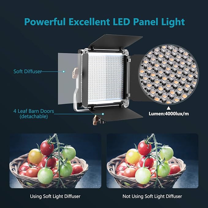 Neewer 2 Packs Advanced 2.4G 480 LED Video Light Photography Lighting Kit with Bag, Dimmable Bi-Color LED Panel with 2.4G Wireless Remote, LCD Screen and Light Stand for Portrait Product Photography Neewer